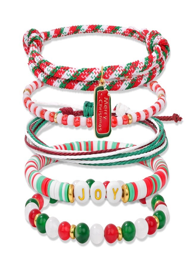 Raicegs 5PCS Christmas Bracelets - Clay Beaded Rope Natural Stone Wrap Crystal Bracelets Boho Stackable Set for Women - Image 1